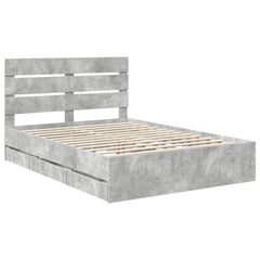 Bed Frame with Drawer Engineer Wood Length 200 cm Concrete Grey 140 cm
