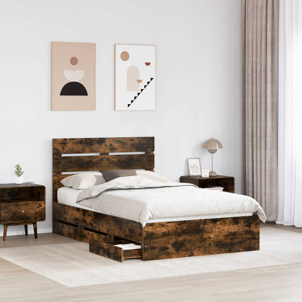 Bed Frame with Drawer Engineer Wood Length 200 cm Smoked Oak 120 cm