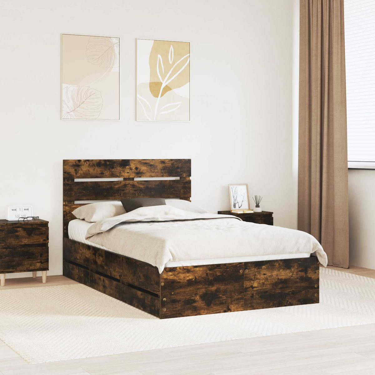 Bed Frame Drawer Engineer Wood Length Smoked oak