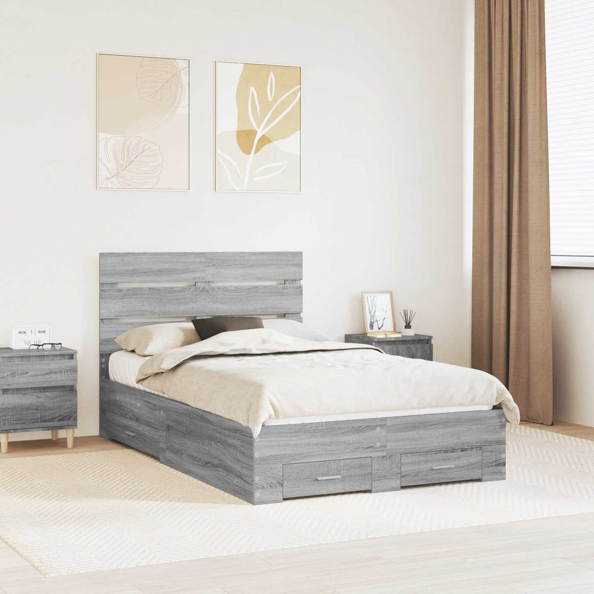 Bed Frame Drawer Engineered Wood Grey sonoma