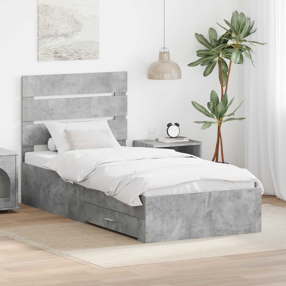 Bed Frame Engineered Wood Concrete Grey