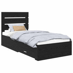 Bed Frame with Drawer 90 x 190 cm Engineered Wood Black oak