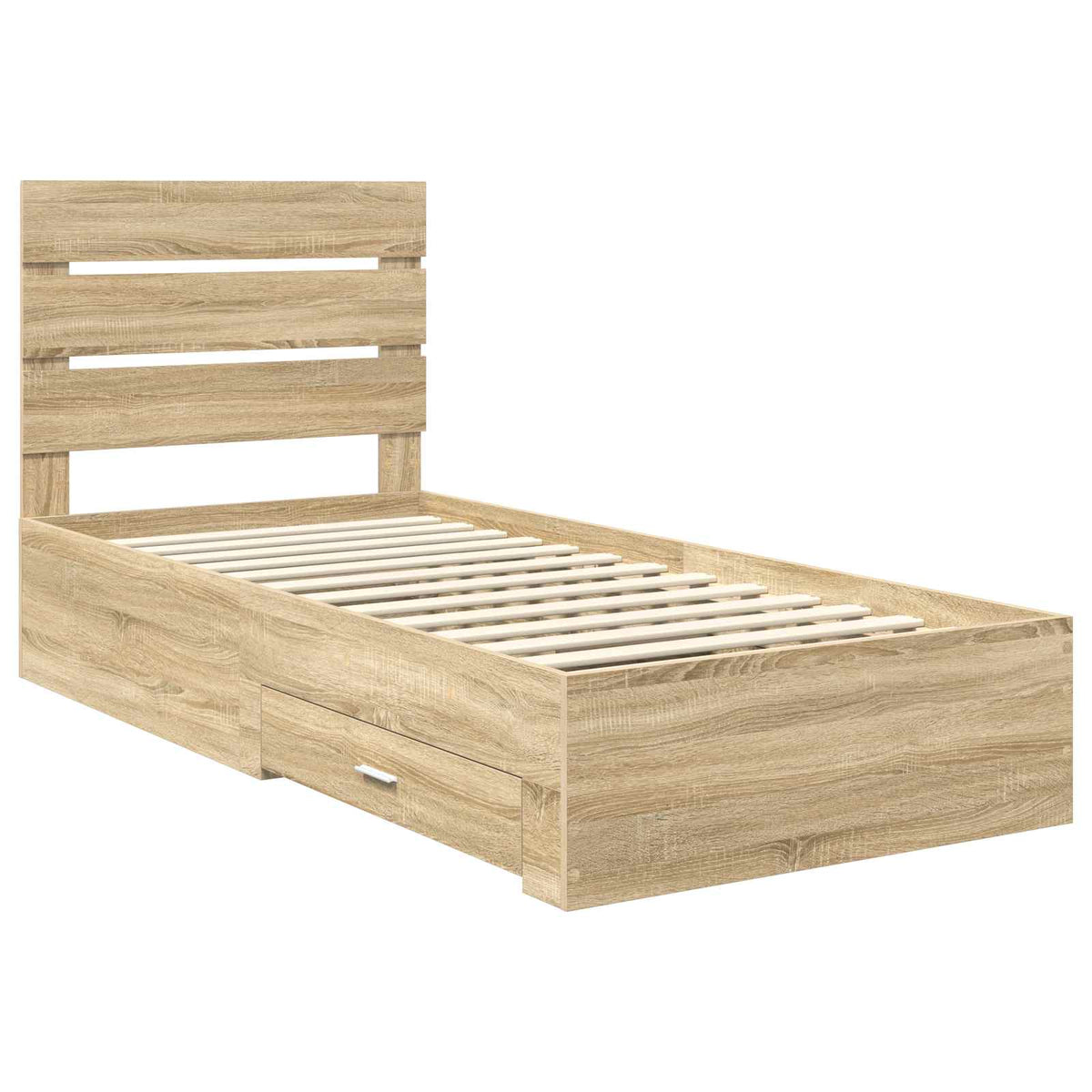 Bed Frame and Silver 75 x 190 cm Engineered Wood Sonoma oak