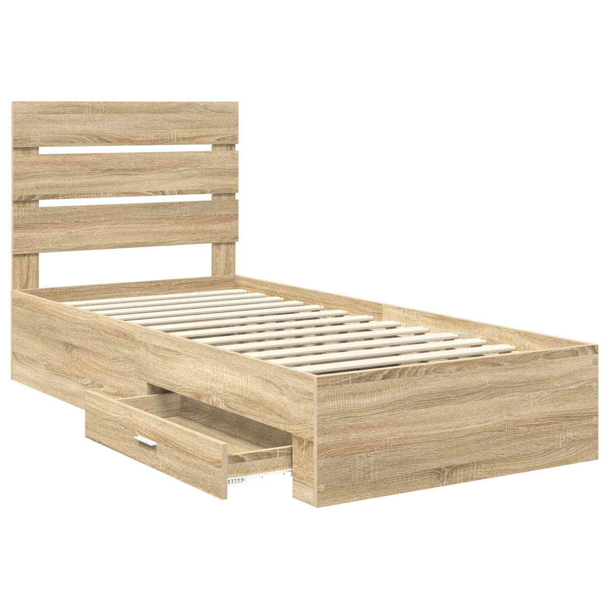 Bed Frame and Silver 75 x 190 cm Engineered Wood Sonoma oak