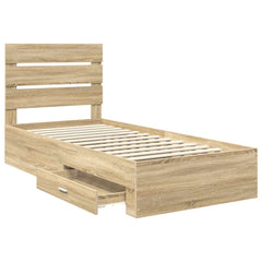 Bed Frame and Silver 75 x 190 cm Engineered Wood Sonoma oak