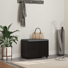 Hall Bench with Cushion with Shelf in Black Oak