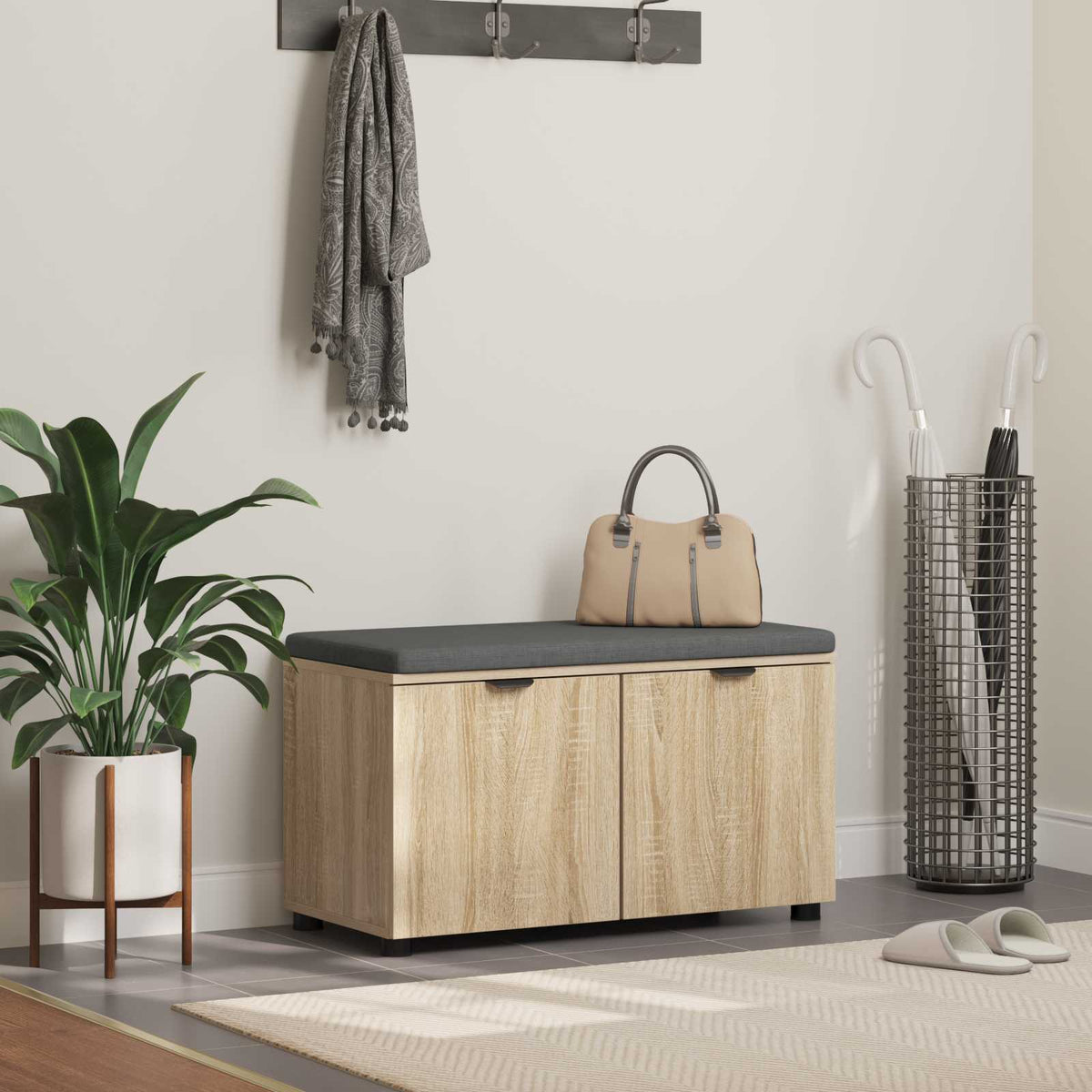 Hall Bench with Cushion with Shelf 80 x 38 x 46 cm Sonoma oak