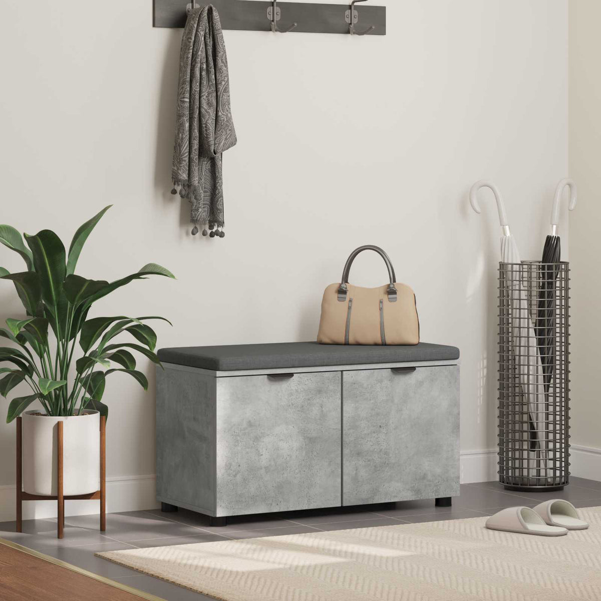 Hall Bench with Cushion with Shelf 80 x 38 x 46 cm Concrete grey