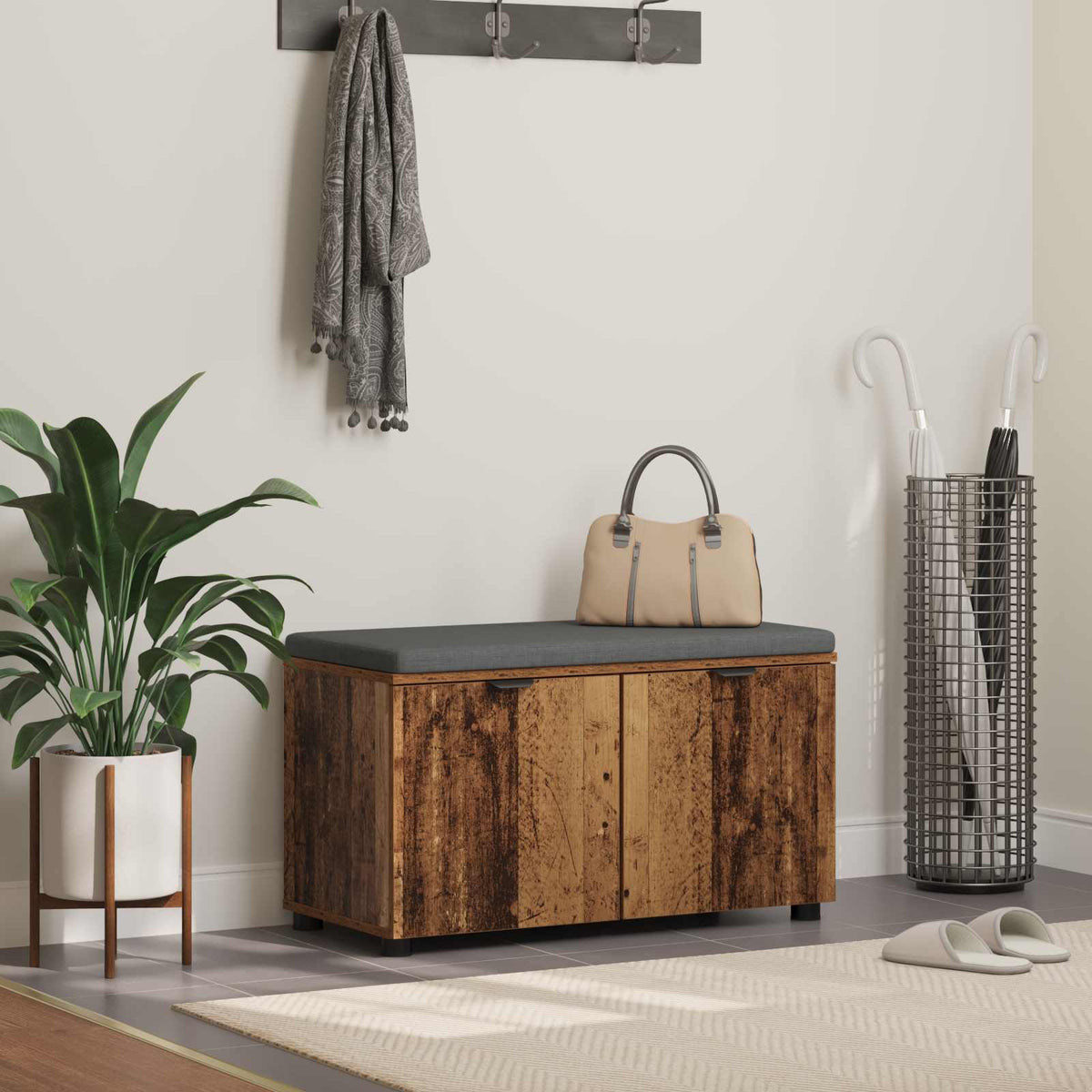 Hall Bench with Cushion with Shelf 80 x 38 x 46 cm Old wood