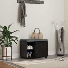 Hall Bench with Cushion with Shelf 60 x 38 x 46 cm Black oak