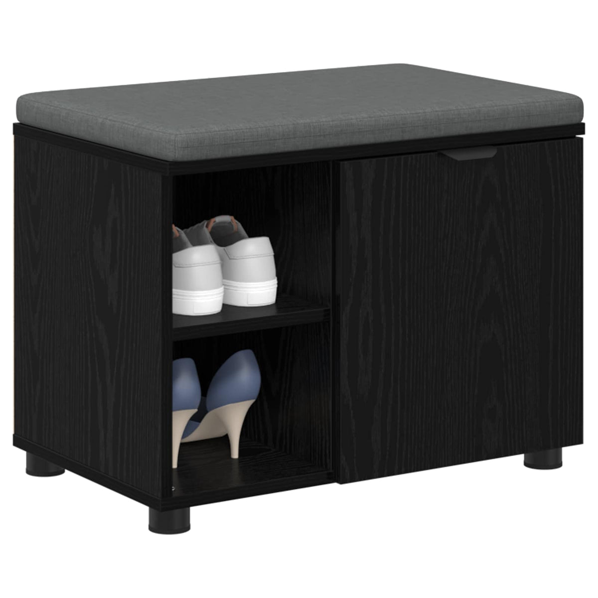 Hall Bench with Cushion with Shelf 60 x 38 x 46 cm Black oak