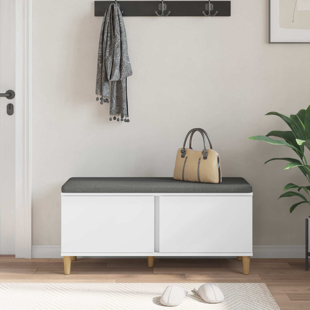 Hall Bench with Cushion with Door 100 x 38 x 46 cm White