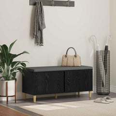 Hall Bench with Cushion with Door 100 x 38 x 46 cm Black oak
