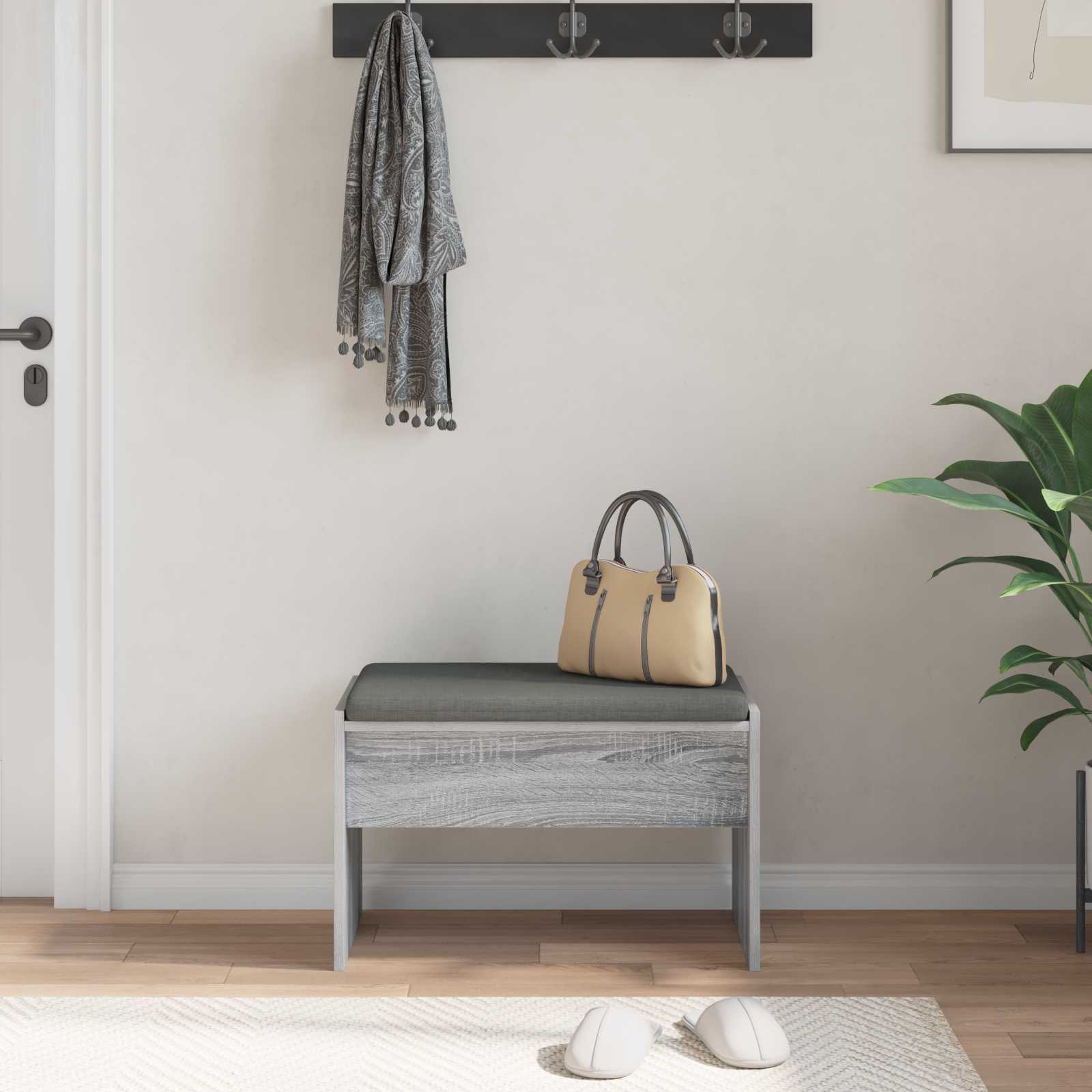 vidaXL Hall Bench with Cushion Grey Sonoma 63 x 38 x 40 cm 4