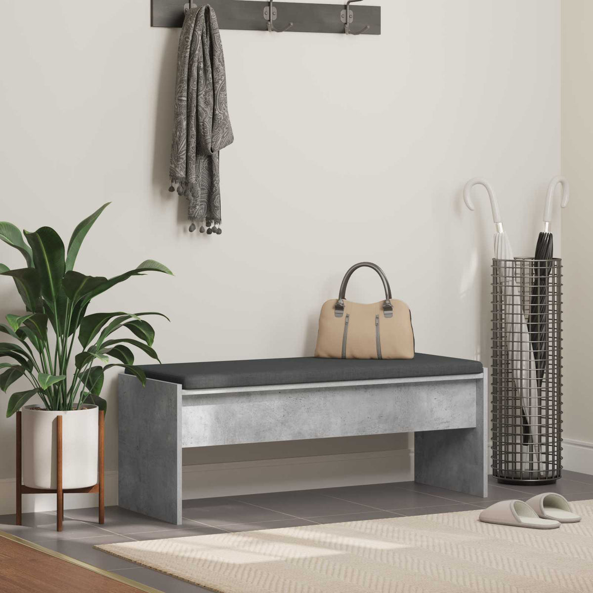 Hall Bench with Cushion in Concrete Grey