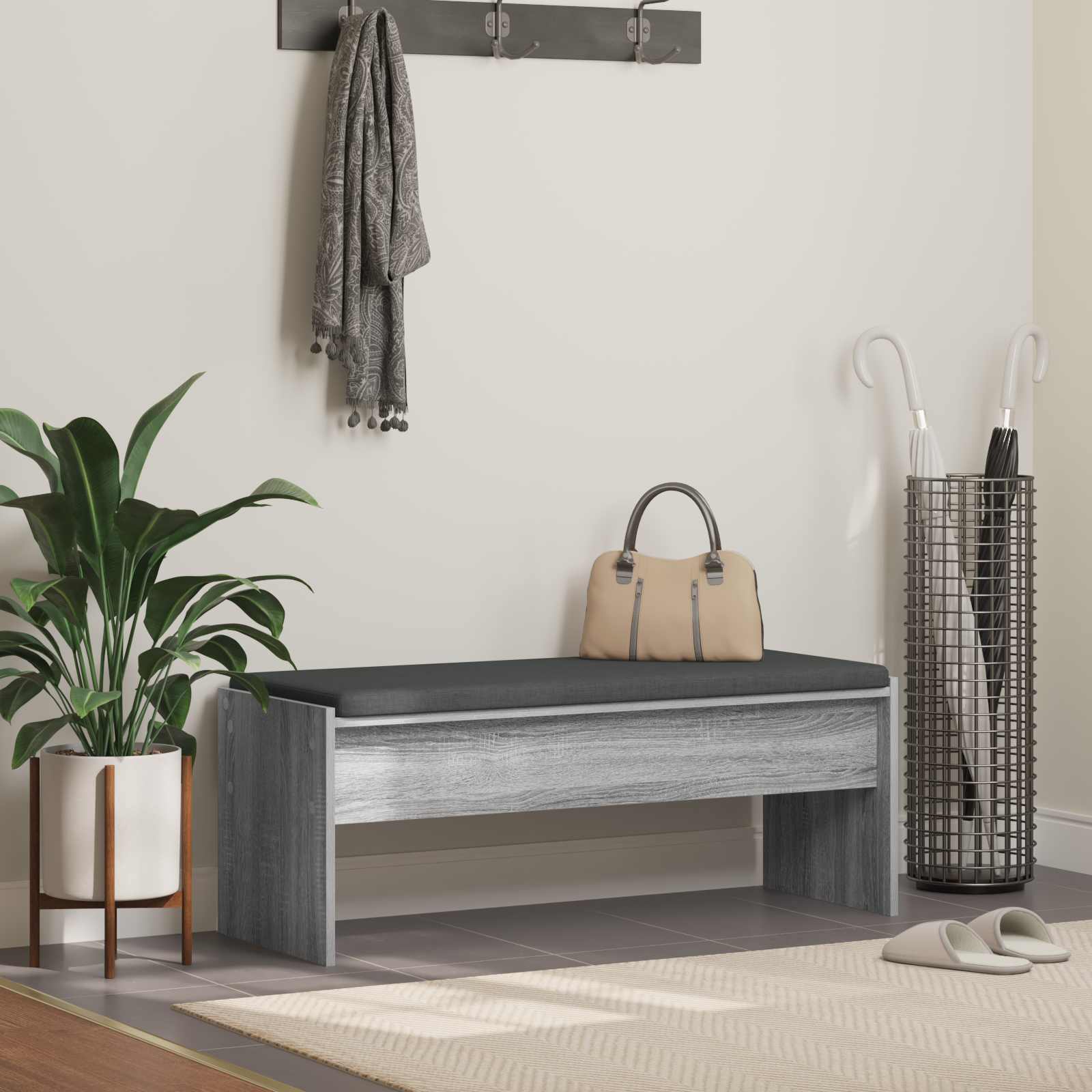 vidaXL Hall Bench with Cushion Grey Sonoma 103 x 38 x 40 cm 1
