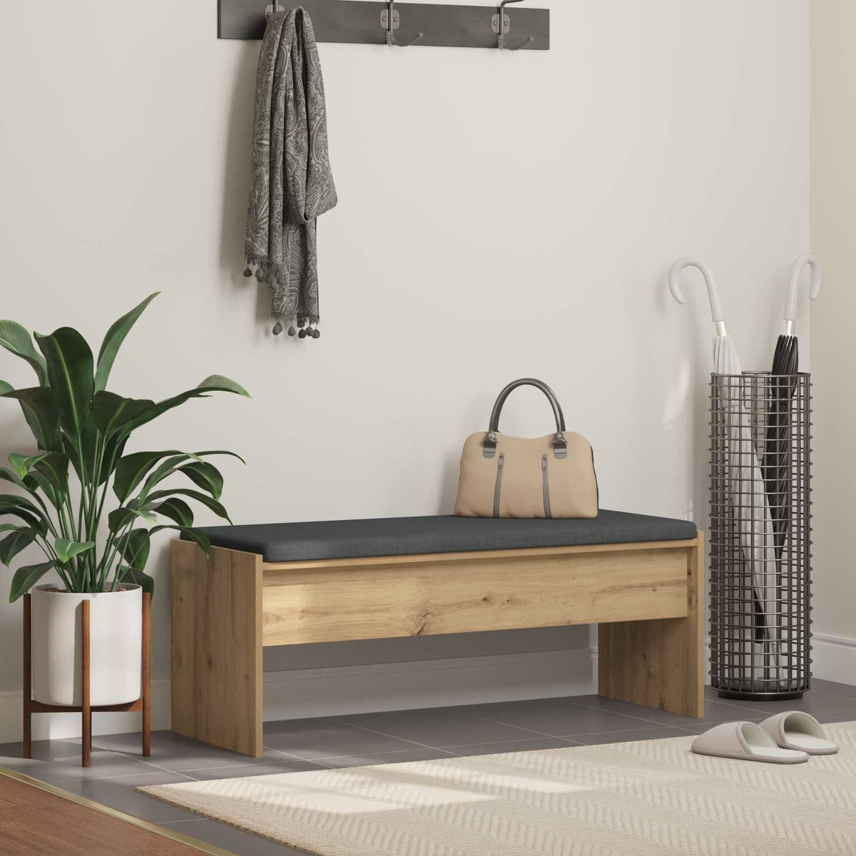Hall Bench with Cushion in Artisan Oak