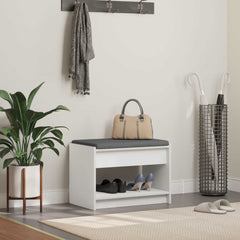 vidaXL Hall Bench White 63 x 38 x 45 cm Engineered Wood and Fabric 1