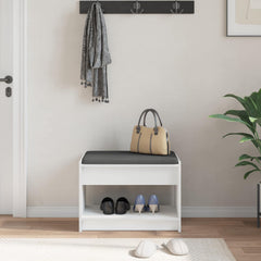 vidaXL Hall Bench White 63 x 38 x 45 cm Engineered Wood and Fabric 4