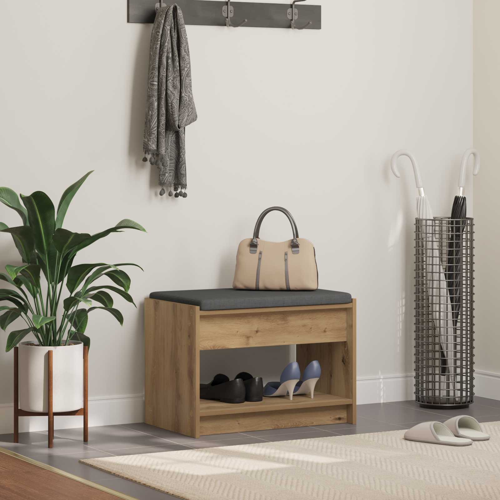 vidaXL Hall Bench Artisan Oak 63 x 38 x 45 cm 1