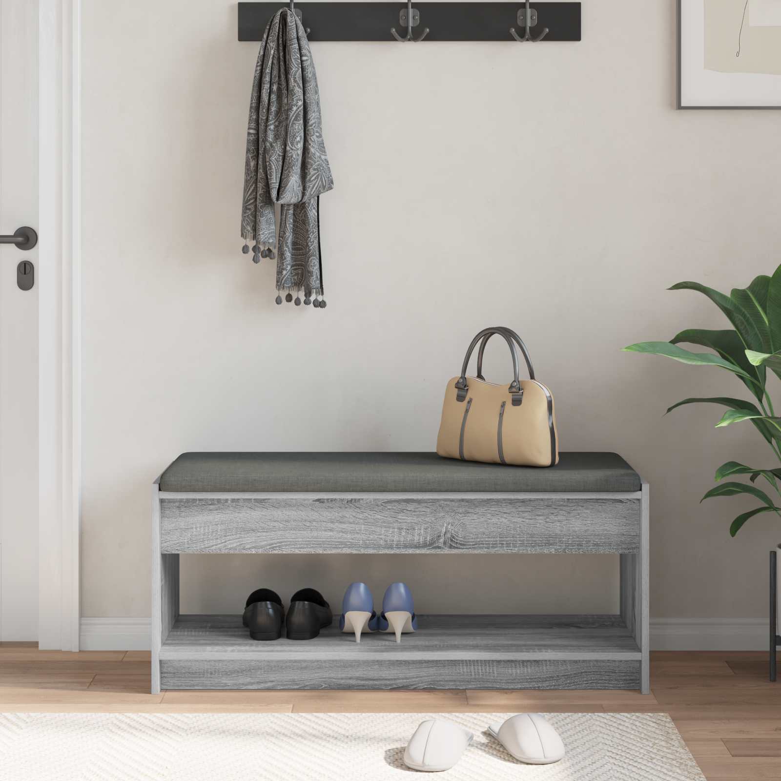 vidaXL Hall Bench Grey Sonoma 103 x 38 x 45 cm 4