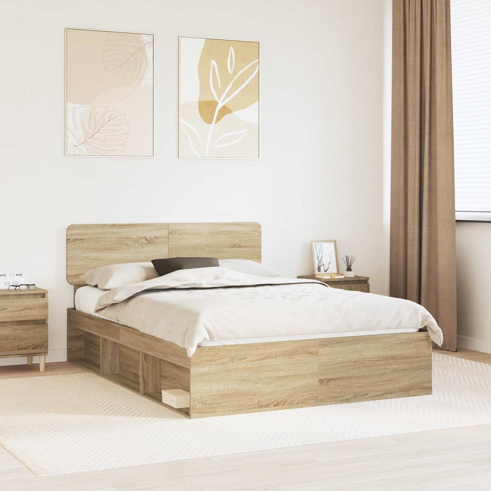Bed Frame Solid Pine Wood Sonoma oak