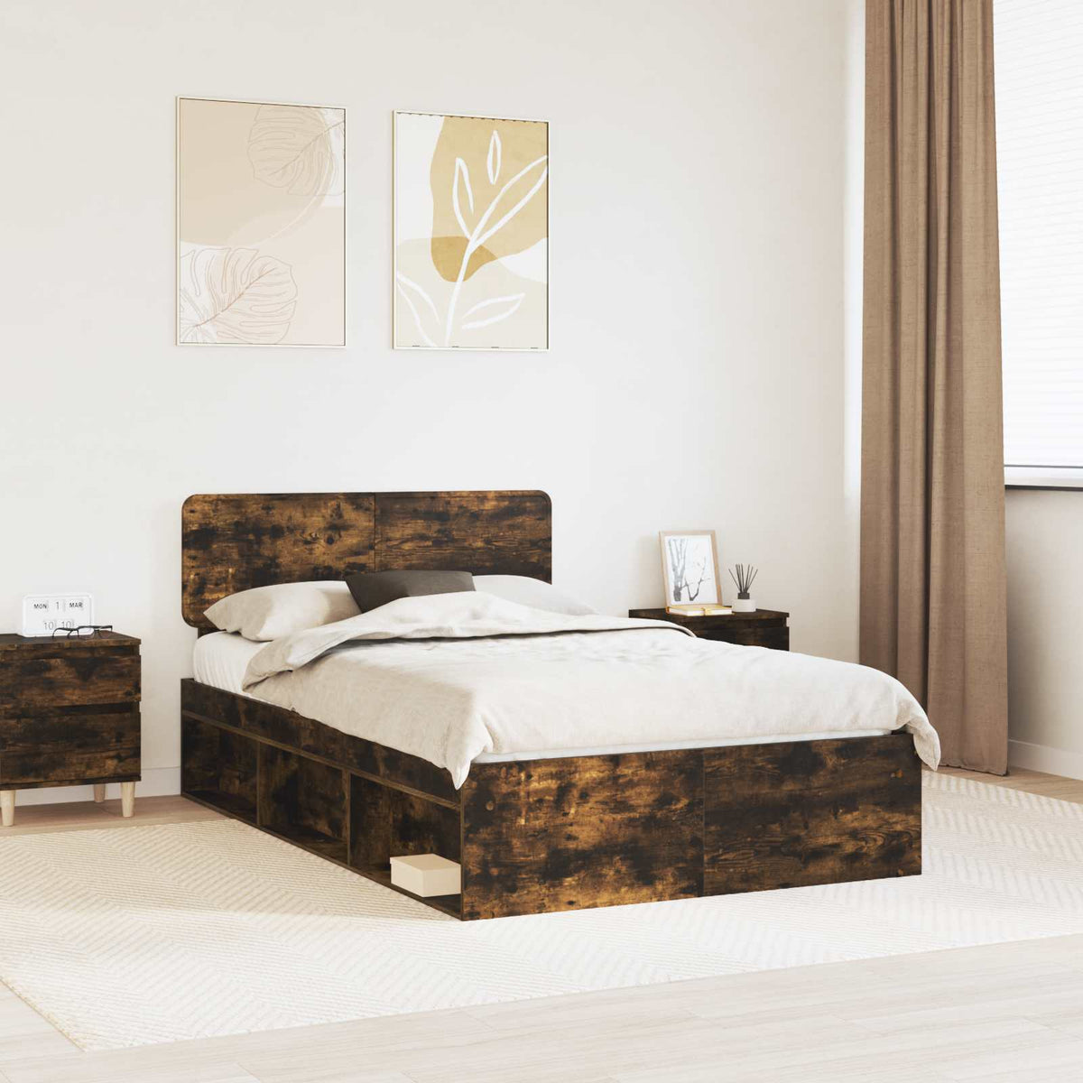 Bed Frame Solid Pine Wood Smoked oak