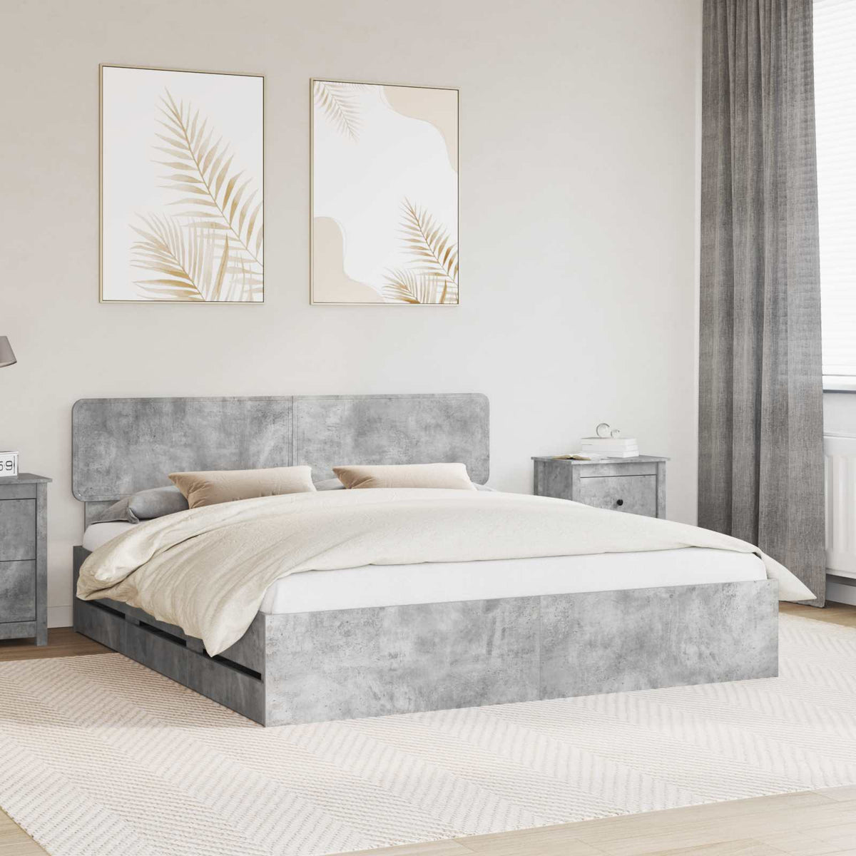 Bed Frame Engineered Wood Length 200 cm Concrete Grey 180 cm