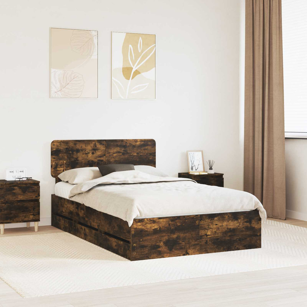 Bed Frame with Drawer Engineered Wood Length 190 cm Smoked oak 120 cm
