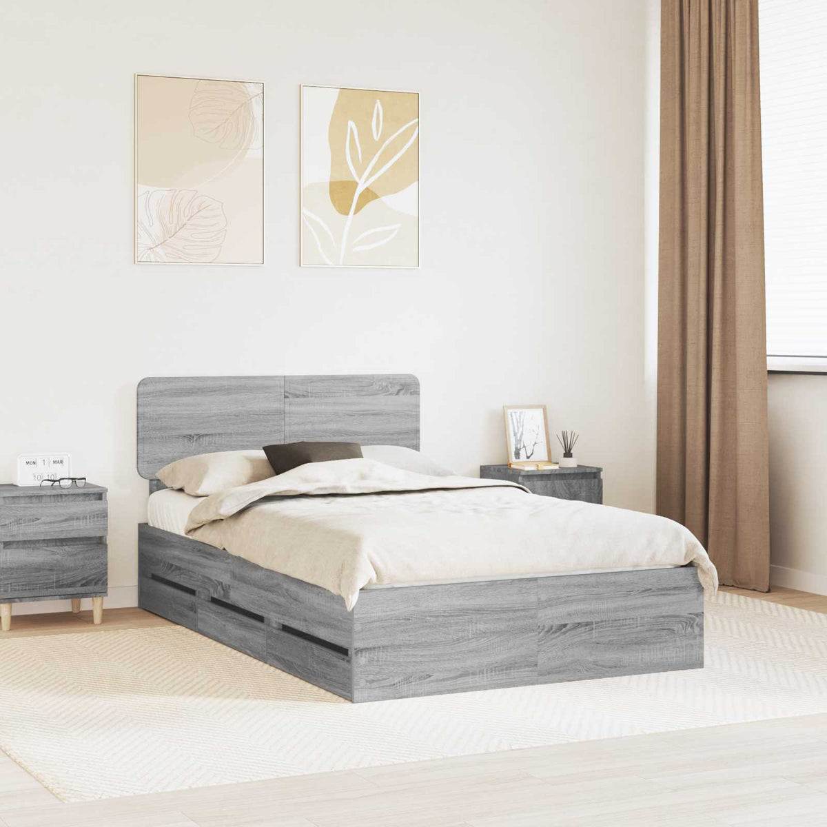 Bed Frame with Drawer Engineered Wood Length 190 cm Grey sonoma 120 cm
