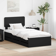 Bed Frame with Drawer Engineered Wood Length 190 cm Black 75 cm