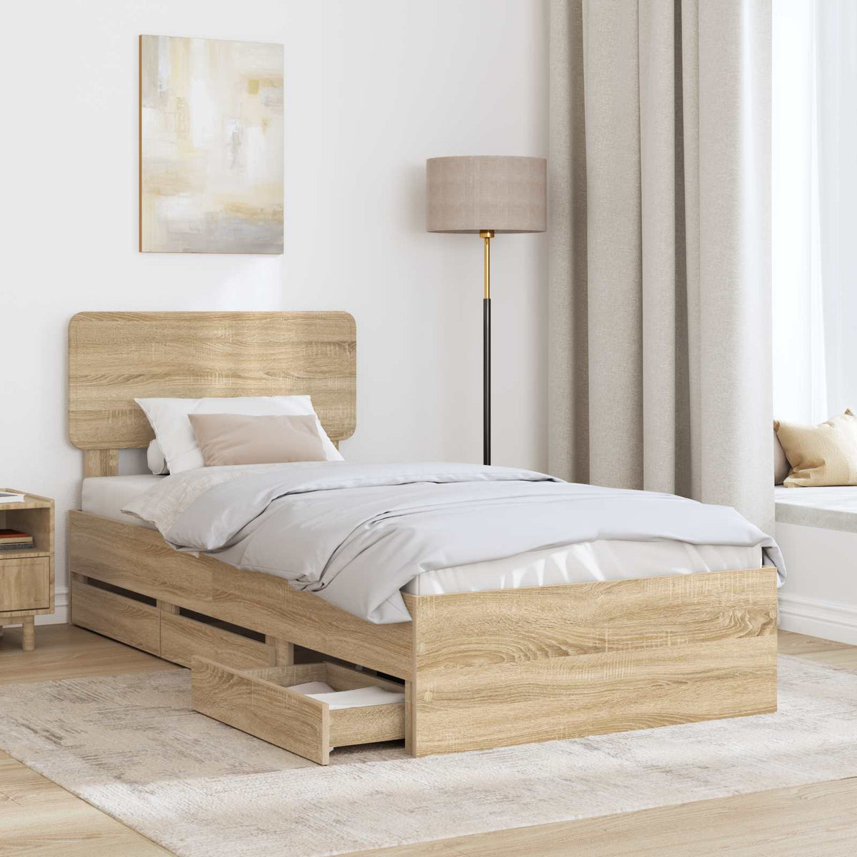 Bed Frame with Drawer Engineered Wood Length 190 cm Sonoma oak 75 cm