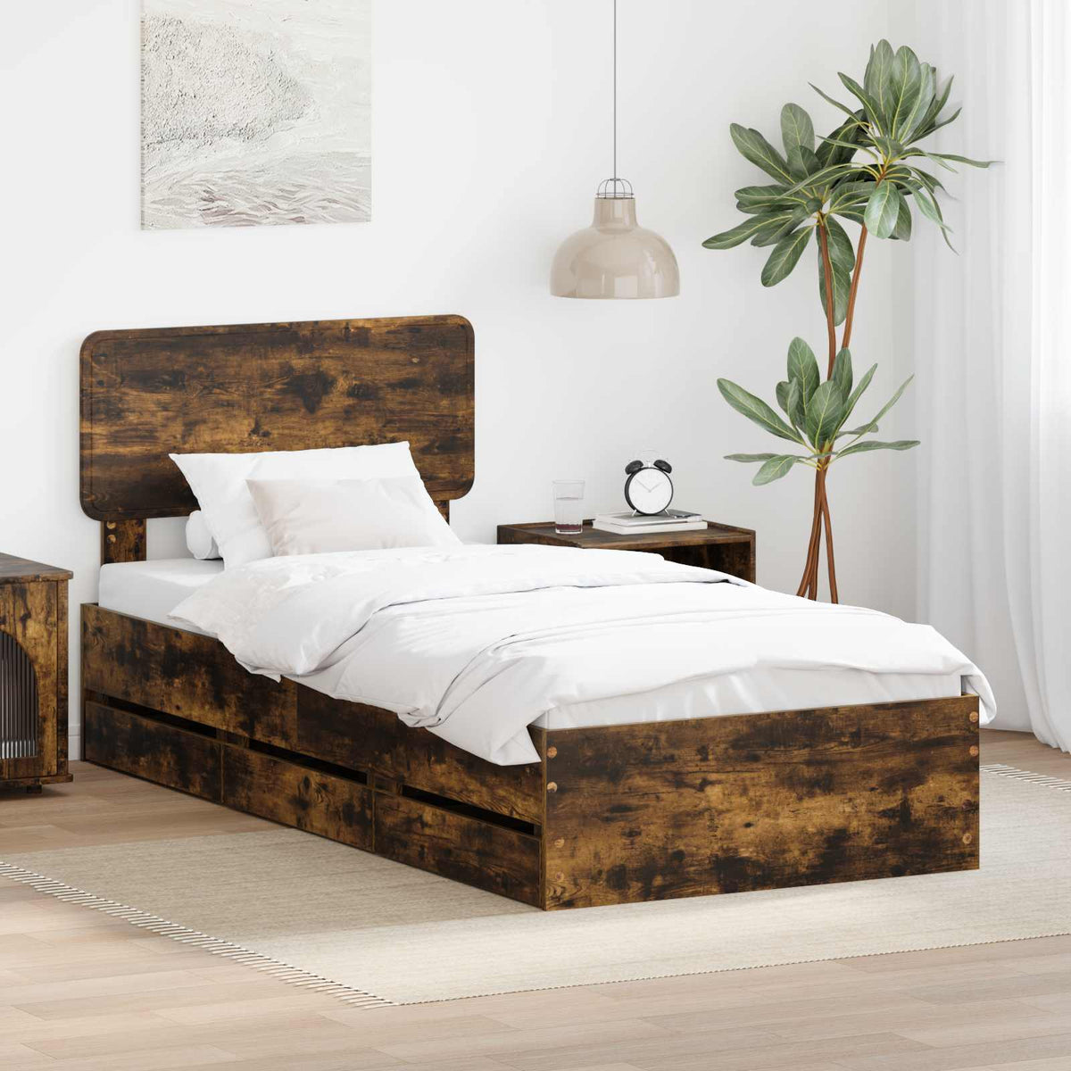 Bed Frame Drawer Engineered Wood Length Smoked oak