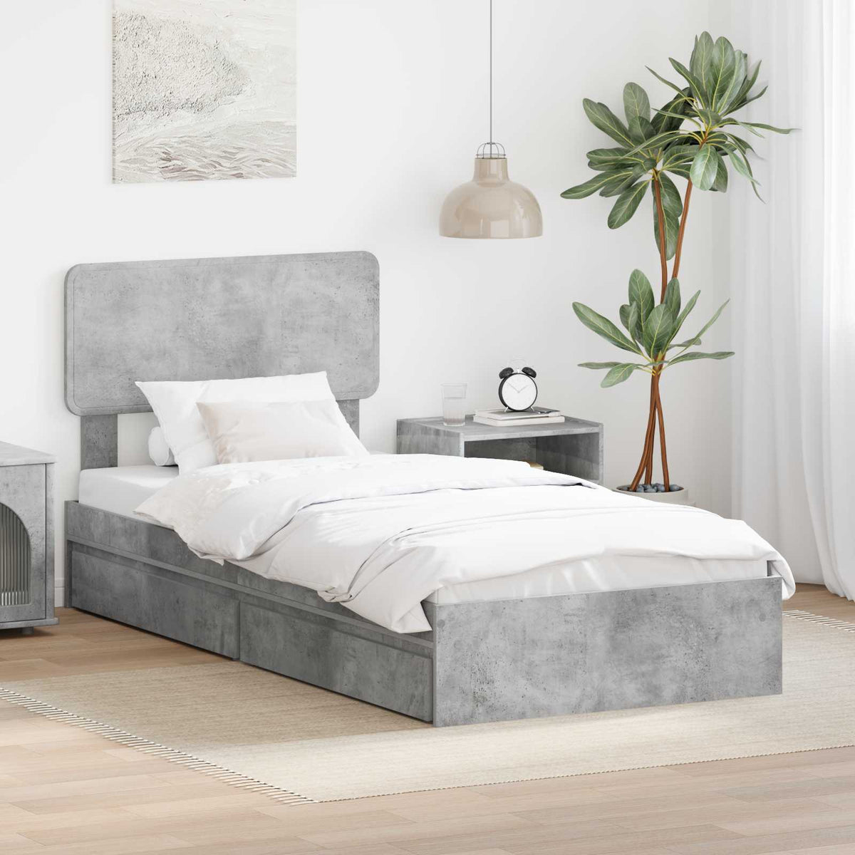 Storage Bed with Drawer Engineered Wood Length 190 cm Concrete grey 90 cm