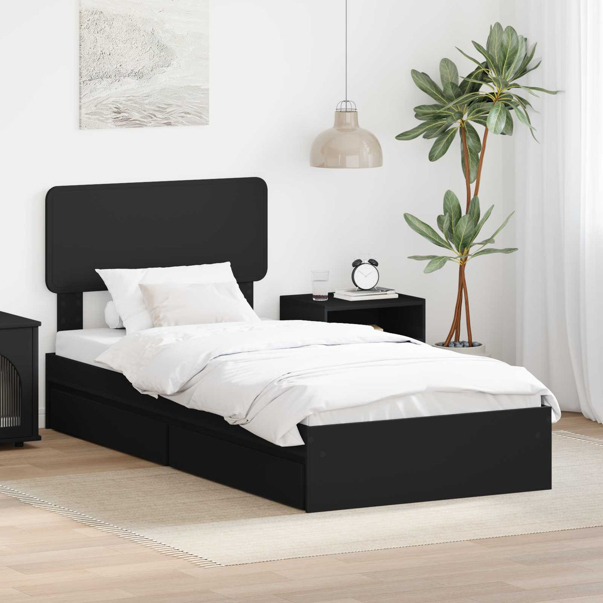 Storage Bed Drawer Engineered Wood Length Black