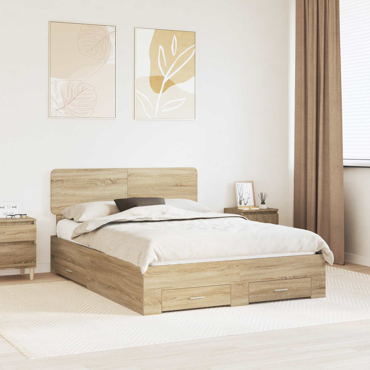 Bed Frame with Drawer Engineered Wood Length 200 cm Sonoma Oak 150 cm