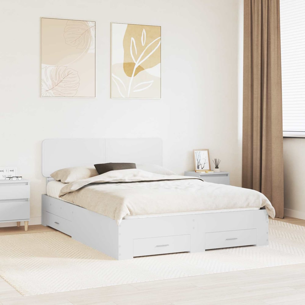 Bed Frame Drawer Engineered Wood White