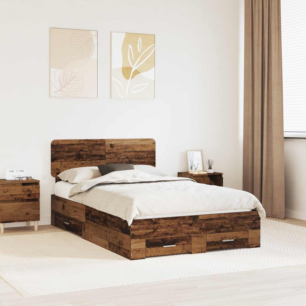 Bed Frame with Drawer 120 x 190 cm Engineered Wood Old wood