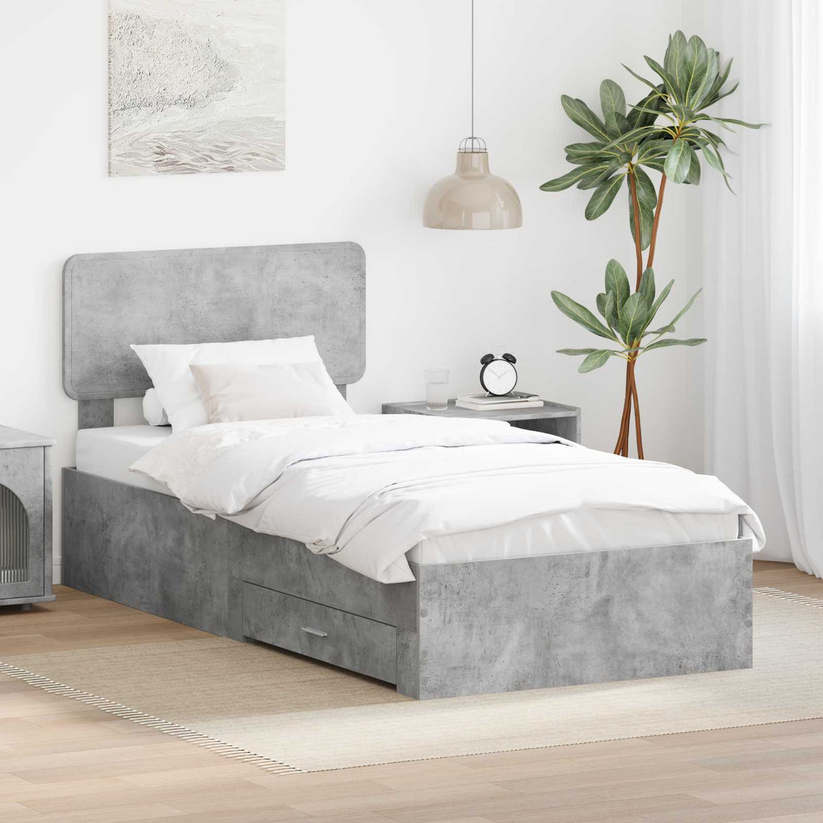 Bed Frame Engineered Wood Concrete grey
