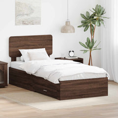 Bed Frame with Drawer 75 x 190 cm Engineered Wood Brown oak