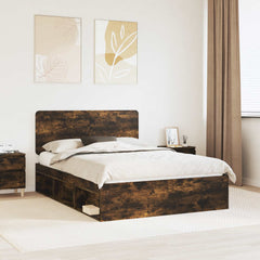 Bed Frame 140 x 200 cm Solid Pine Wood Smoked oak