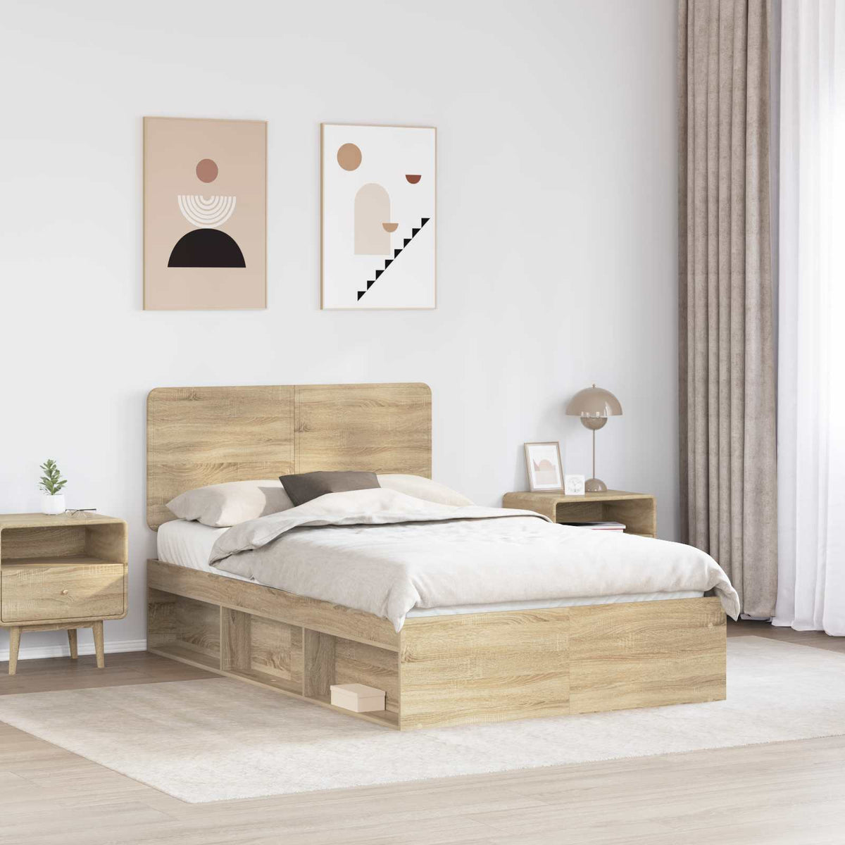 Bed Frame 120 x 190 cm Solid Pine Wood Sonoma oak