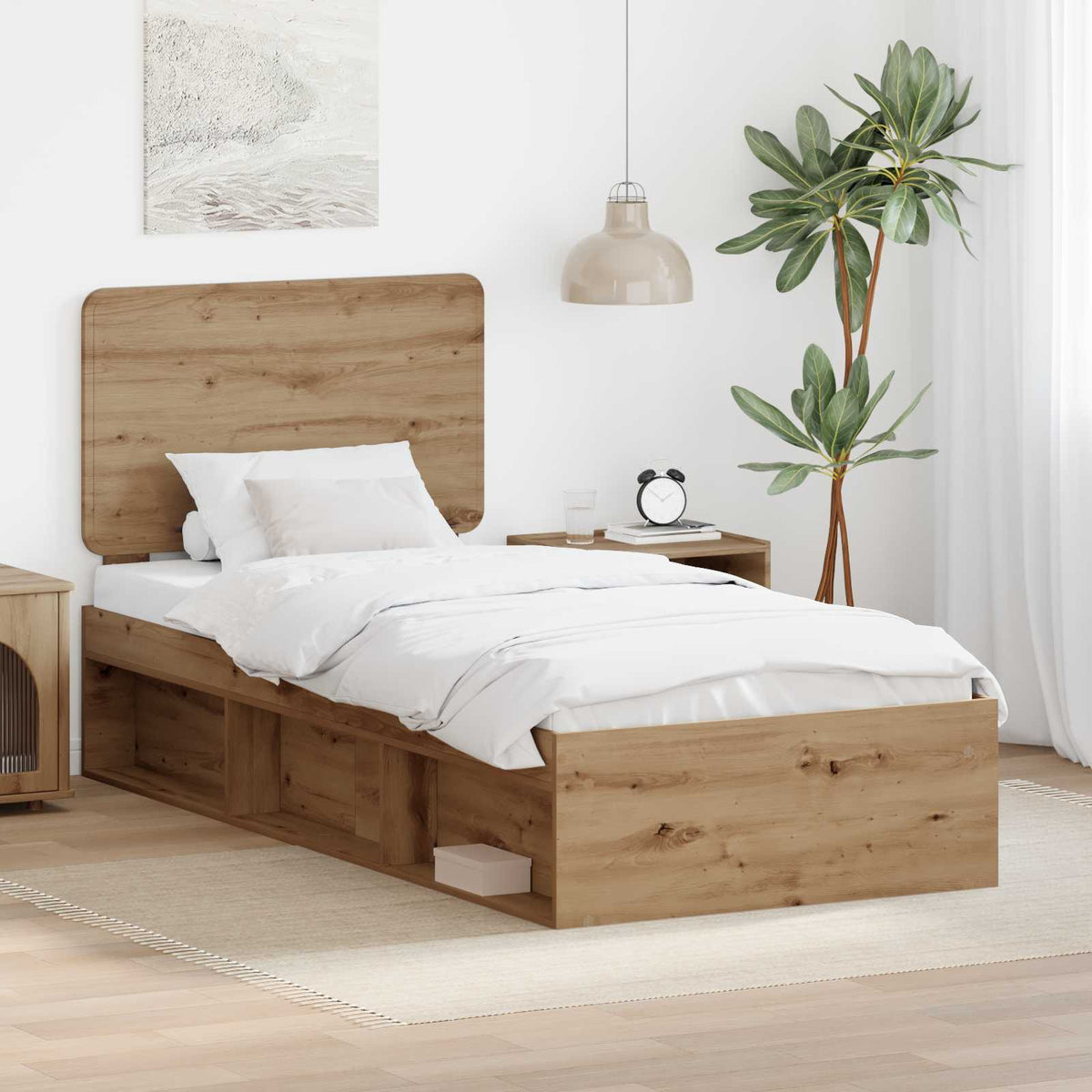 Bed Frame with Headboard 90 x 200 cm Solid Pine Wood Artisan oak