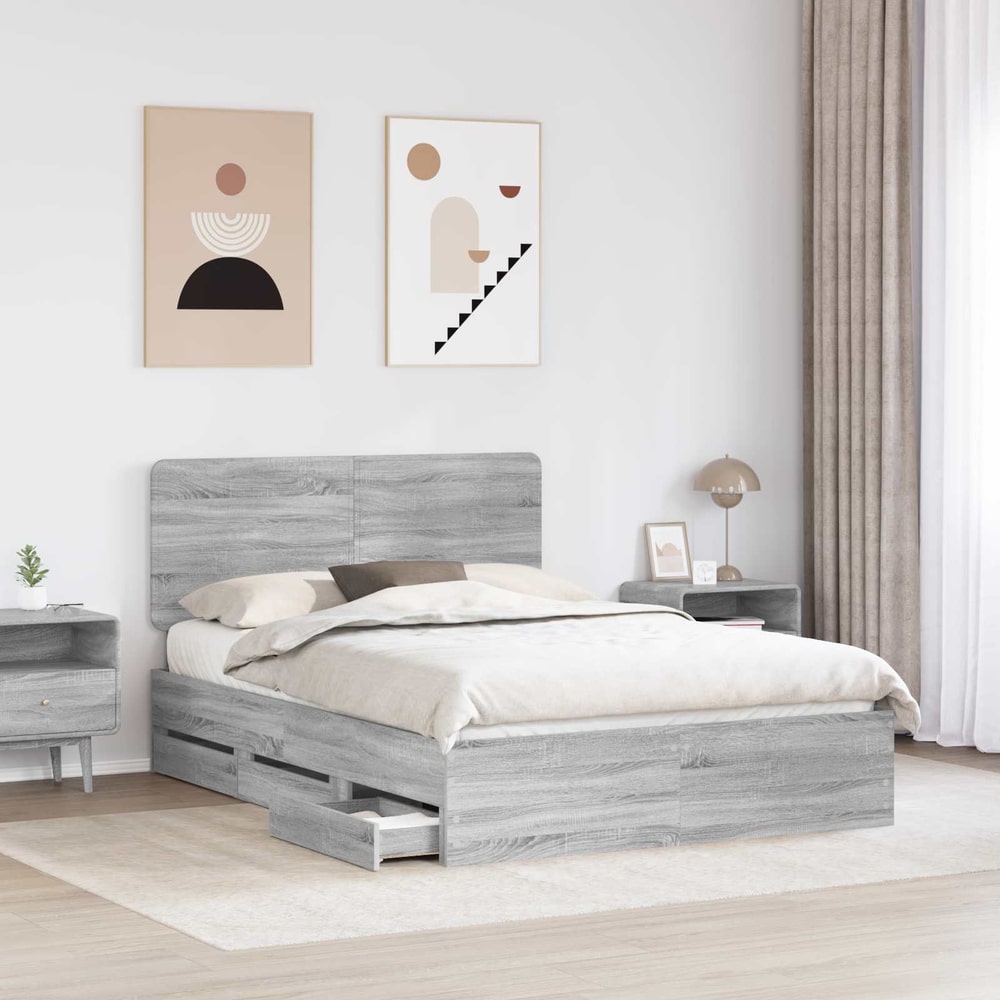 Bed Frame with Drawer Engineer Wood Length 200 cm Grey Sonoma 160 cm