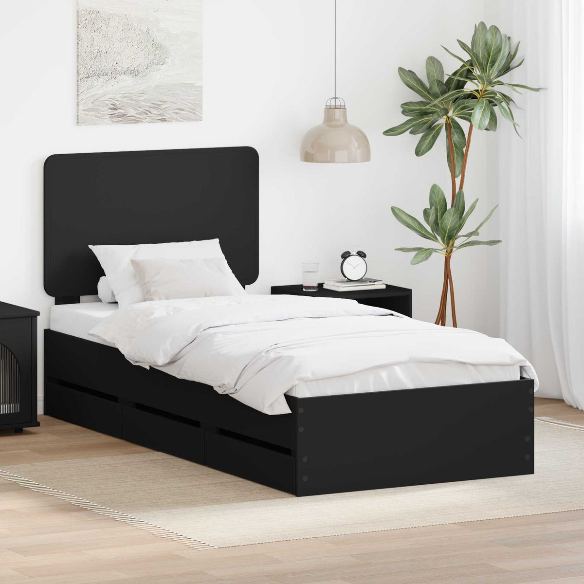 Bed Frame Drawer Engineer Wood Black