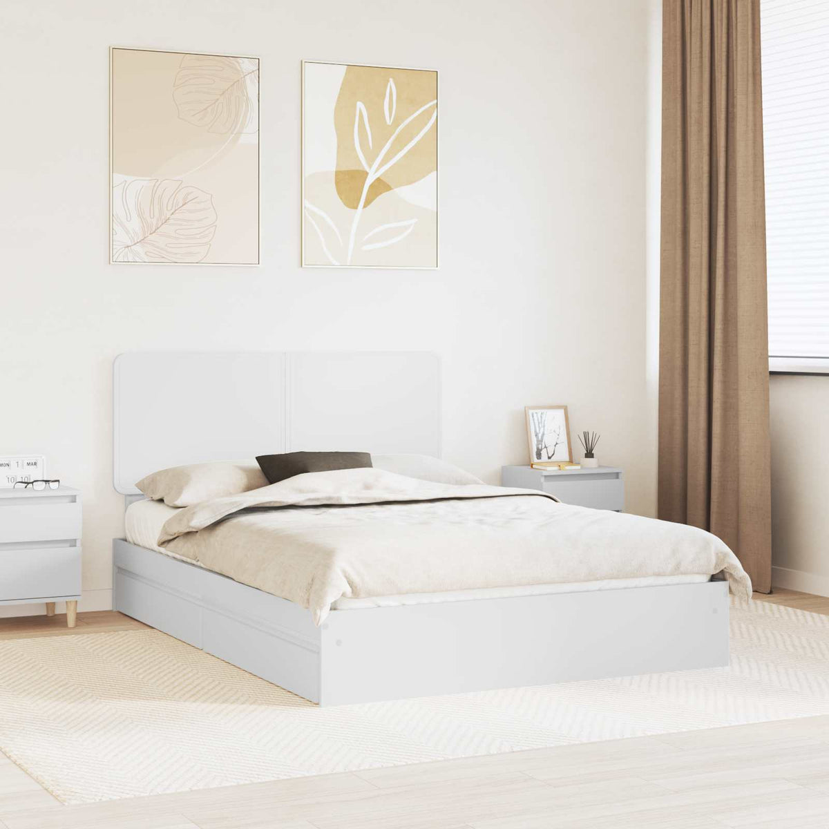Storage Bed with Drawer Engineered Wood Length 200 cm White 140 cm