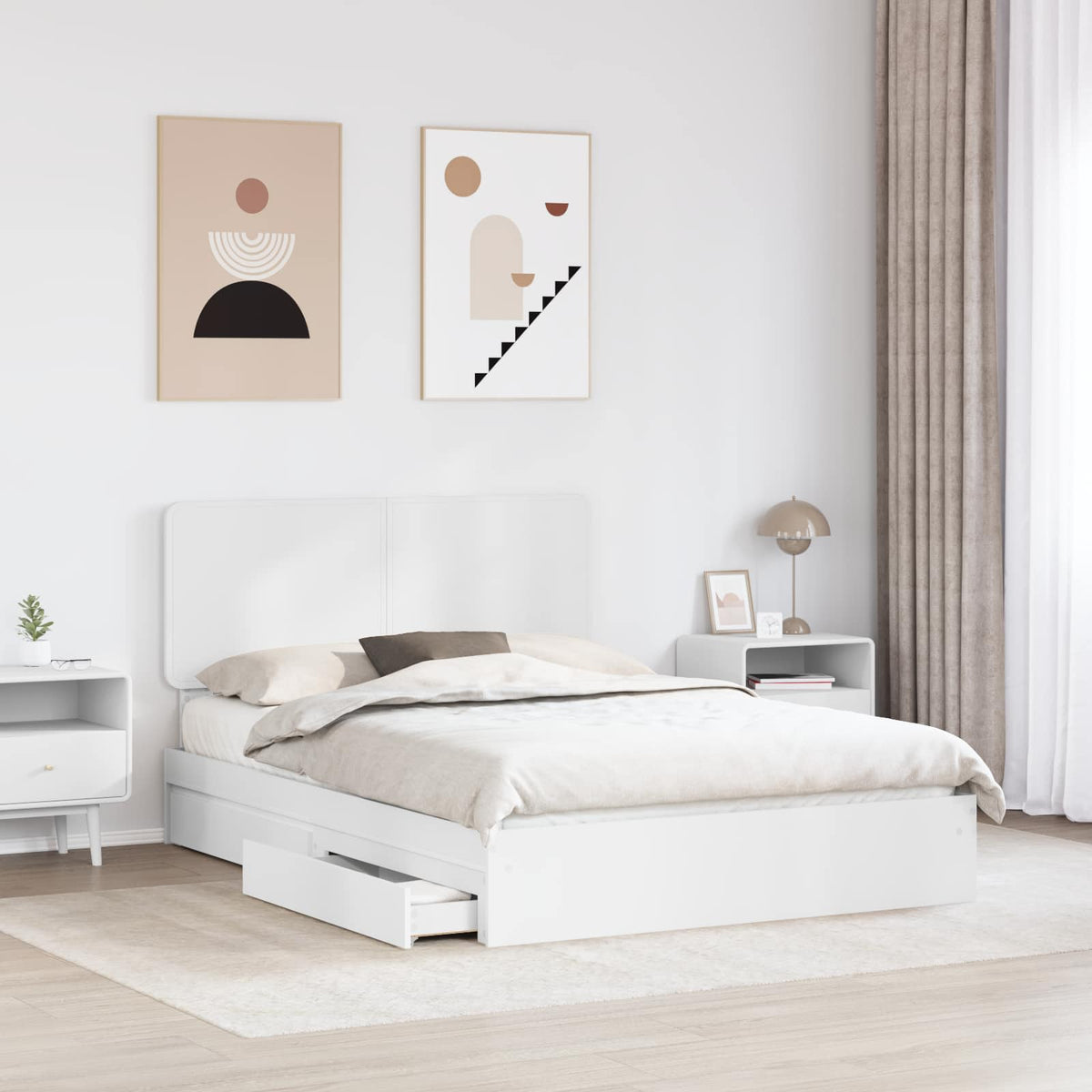 Storage Bed with Drawer Engineered Wood Length 200 cm White 140 cm