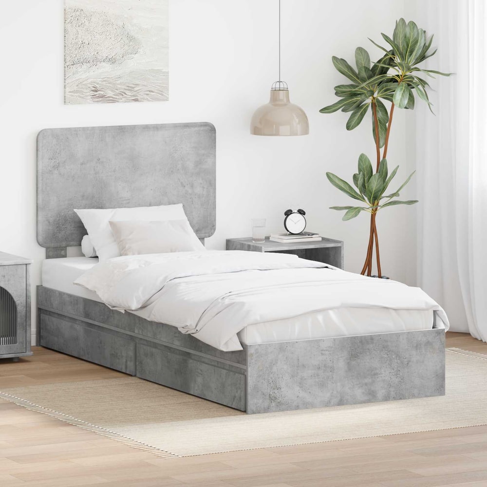 Storage Bed with Drawer Engineered Wood Length 190 cm Concrete grey 90 cm