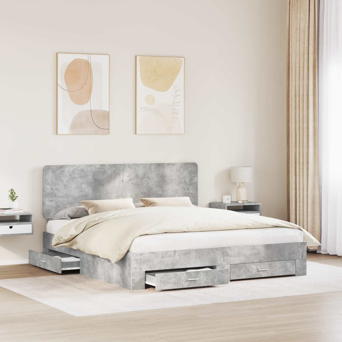 Bed Frame Engineered Wood Length 200 cm Concrete Grey 200 cm