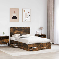 Bed Frame with Drawer Engineered Wood Length 200 cm Smoked Oak 120 cm